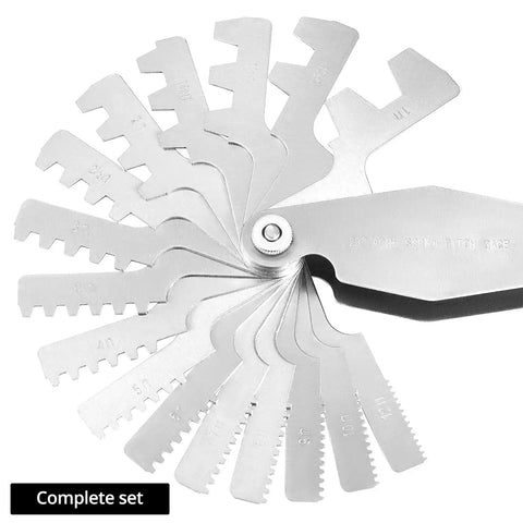 16-piece 29 Degree Acme Screw Pitch Gauge Set with laser engraved scale for measuring internal and external threads.