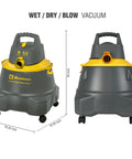Front and side view of Contractor Wet Dry Vacuum Cleaner For Jobsites And Shops With 9.0 Gallon Tank 1200 Watt Power