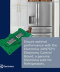 Electronic Control Board Replacement 241973711 for Refrigerators, shown with a modern stainless steel refrigerator in the background.