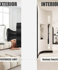 Two Pack Glass Black Dummy Door Knobs With Crystal Clear Interior Trim, Round vintage Style Matte Black Dummy Door Handle For Hallway, Closet, Pantry, French Doors, Non Turning Interior Hardware, showing knob installed on door with emphasis on exterior and interior views.