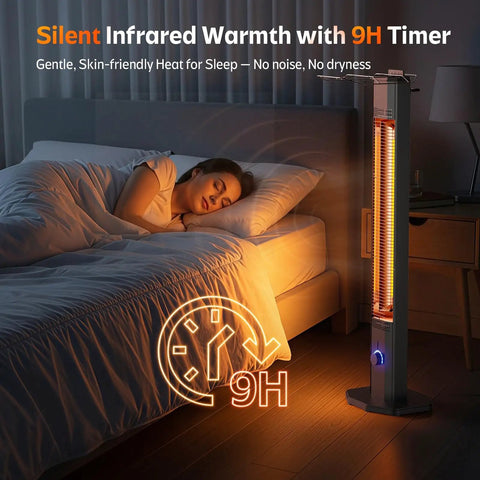 Infrared 1500W Outdoor Patio Heater Tower 42 Inch Tall With 9 Heat Settings And 9H Timer IPX5 Waterproof in bedroom