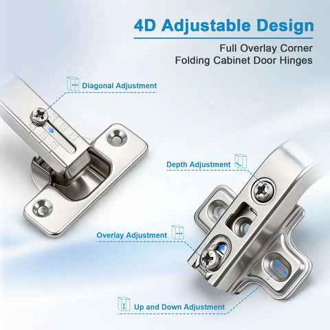4D adjustable design of Slick Self Closing Corner Cabinet Hinges for Lazy Susan Doors with smooth adjustments and stainless steel finish.