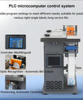 Xoiasth Semi Automatic Corner Labeling Machine With Plc Microcomputer Control showing PLC controller and fiber optic sensor.