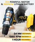 Close-up of 21V Drill Kit With 170 Pieces, Portable Home Repair Set, Power Drill, 2.0Ah Battery, Charger, And Toolbox in use.