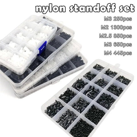 M3 Nylon Hex Spacer Kit 250-Piece Standoff Set For PCBs Motherboards Drones And Quads Non-Conductive Lightweight Black And White Nylon Spacers With Screws Nuts And Washers Included in organizer boxes