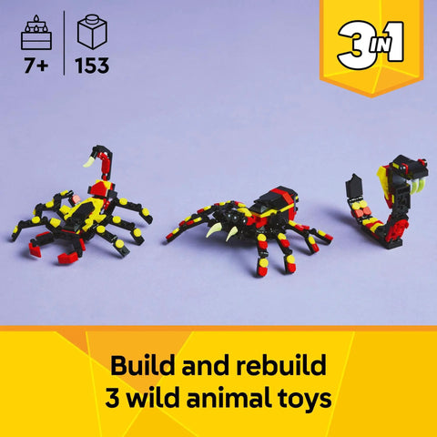 Awesome Building Kit Featuring Rad Spider Scorpion And Snake Models Hella Fun Creative Playset For Kids Ages 7 Plus shows 3 wildlife models.