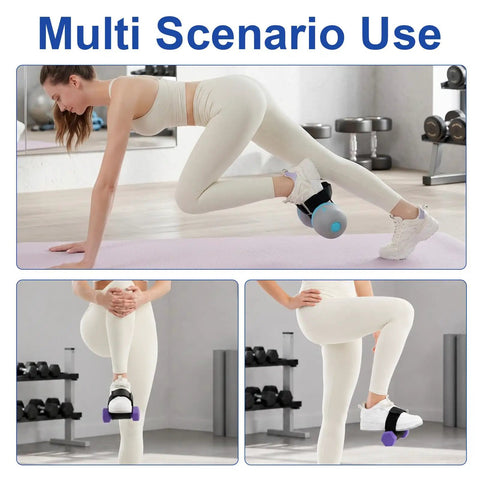 Woman using Two Piece Dumbbell Foot Attachment For Leg Extensions And Curls Tibialis Straps For Shin Training And Lower Body Workouts