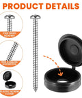 24 Set 3 Inch Shutter Fasteners With Black Vinyl Caps, Stainless Steel 304 Exterior Window Hardware For DIYers, Screws And Caps
