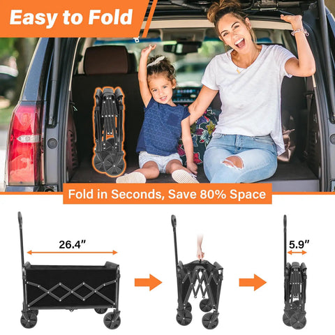 Foldable Collapsible Wagon Cart With 360 Degree All Terrain Wheels Grab And Go Utility Wagon For Groceries Apartment Living
