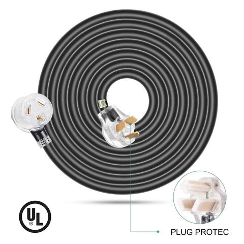 Dryer Extension Cord 3 Prong 50 Feet Heavy Duty NEMA 10-30P To 10-30R With Lighted End 125V 250V UL Listed, coiled