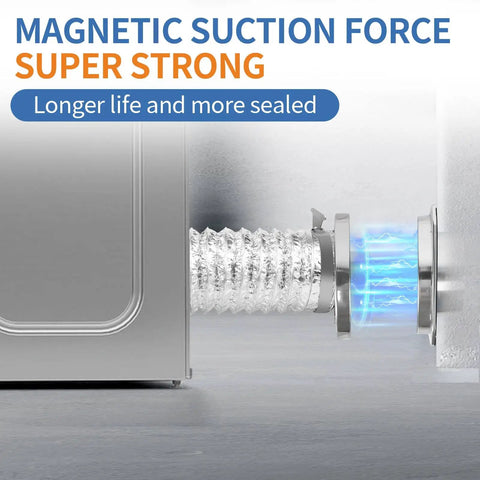 Magnetic Dryer Vent Connector Kit with Quick Connect and Airtight Seal DV180 attached to a dryer, showing strong magnetic seal.