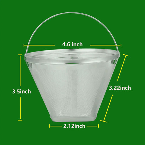 Reusable Number Four Cone Coffee Filters For Ninja Dual Brew Pro Coffee Makers Compatible With CFP301 CFP201 shown with dimensions