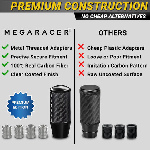Comparison of Sick Carbon Fiber Shift Knob With 4 Metal Threaded Adapters and alternatives, showing features and materials