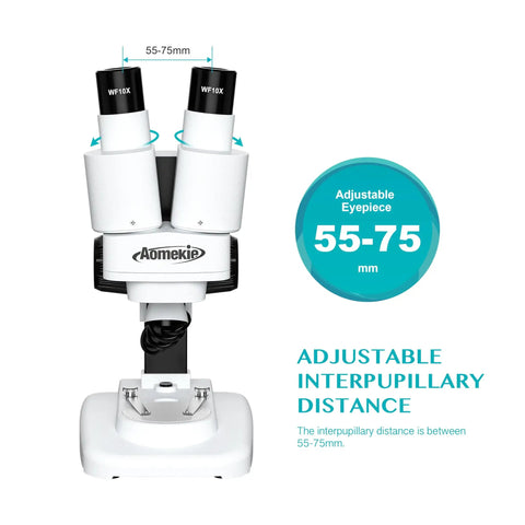Grab And Go Portable Stereo Microscope With 20X And 50X Magnification, LED Light, WF Eyepieces, And 65 To 102 Mm Working Distance, Great For Insect Specimens And Mineral Studies, Includes 10 Slides And 12 Mineral Specimens, adjustable eyepieces 55-75mm