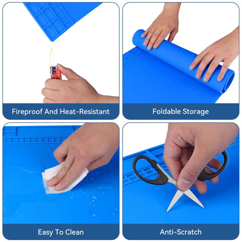 Monster Sized Extra Large Soldering Mat For Electronics Repair 27.6 By 15.7 Inches Heat Resistant Silicone Workbench Pad features.