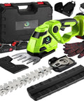 2 In 1 Grass Shear And Hedge Trimmer Cordless With Dual Action Blades For Lawn And Shrubs Includes Two Rechargeable Batteries And Charger