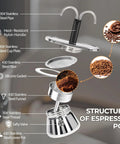 Structure of Heavy Duty 2 Cup Dual Pipe Moka Pot Crafted From Thickened 304 Stainless Steel with brewed coffee details.