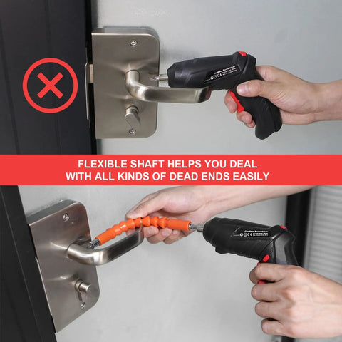 Easy Grip Cordless Electric Screwdriver With Bright Led Work Light And Rapid Usb Charging Solid Rechargeable Power Drill Kit With 47 Bits For Stress Free Home Jobs using flexible shaft on door handle.