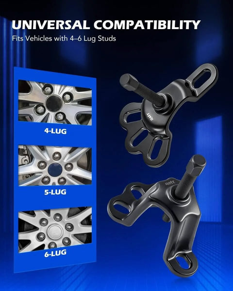 Beast Heavy-Duty Universal Front Wheel Hub Puller Set For Three Point Seven Five To Four Point Five Inch Hubs and Axles displayed with 4-6 lug compatibility