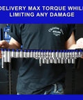 Person holding Heavy Duty Socket Organizer Tray Two Pack For One Quarter Inch, Three Eighths Inch, And One Half Inch Sockets.