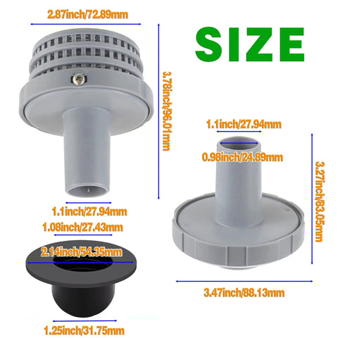 Pool Inlet Strainer Water Jet Connector Kit for Intex Above Ground Pools sizes and fittings shown