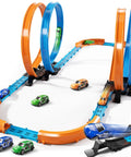 Epic Car Race Track Set for Kids Ages 3 To 12 With 45 Track Pieces And 4 Small Cars Dual Loop Tracks For Competitive Racing Perfect Gift For Boys And Girls displayed on white background