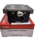 HSR20A Linear Block Guide Rail Carriage Slider Bearings For CNC Machines And 3D Printers, Smooth Dope Motion Control System, HSV20A Compatible, Heavy Duty Precision Rails For Industrial Automation And Semiconductor Work. black HSR20A linear block on THK box