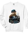 Relaxed Fit Machinist Vise Gauge Square Sweatshirt For CNC Tool Guys With Soft Washed Cotton Comfort Colors Black Crewneck Tee Gift featuring cartoon otter operating machinery.