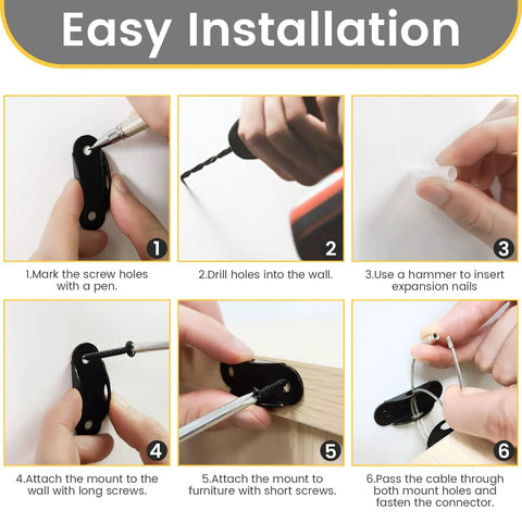 Step-by-step guide to installing Heavy Duty Furniture Anchors 10 Pack Anti Tip Straps For Baby Proofing Up To 400 Lbs Earthquake Resistant Metal Wall Anchors To Stop Furniture From Tipping And Keep Kids And Pets Safe.