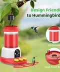 Dope Smart Hummingbird Feeder With Camera For Backyard Birding hanging on a branch showing red 20oz tank and camera feature