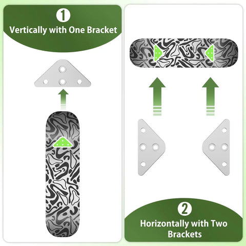 Image showing Sick Six Pack Aluminum Skateboard Wall Mount Hangers for vertical and horizontal skateboard display with brackets.