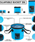 Pro Grade 42 Piece Car Wash Kit With Foam Gun Sprayer featuring a collapsible 20L PVC bucket with strong leakproof fabric and handles.