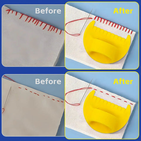 Before and after using All-In-One Sewing Kit With 238-Piece Accessories For Newbies And Pros, showcasing improved stitching.