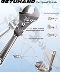8 Inch Flex Head Adjustable Wrench With Ratcheting Action And 180 Degree Rotating Head For Quick, Easy Tightening Of A Wide Range Of Fasteners