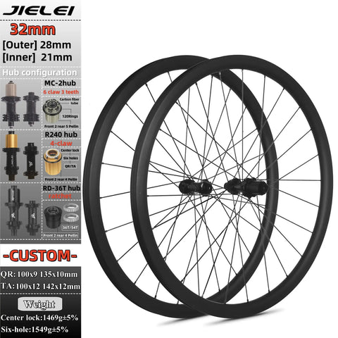 Road Ready Carbon Clincher Disc Wheelset For 700c Road Bikes Tubeless Compatible 32mm Rim Depth 24H Front And 24H Rear Spokes