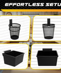 Front view of 40 Piece Slatwall Organizer Kit with mesh and plastic bins for heavy-duty garage workshop utility room storage