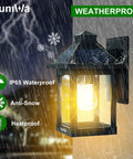 Two Pack Solar Wall Lantern Lights With Motion Sensor Dusk To Dawn Waterproof LED Wall Sconce Exterior Porch Light Fixtures
