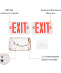 LED Emergency Exit Sign Double Face With Battery Backup And Fire Resistant UL Certified showing components and knockout chevrons