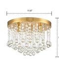 Three Light Crystal Chandelier With Brass Finish Flush Mount Ceiling Light Fixture For Living Room Bedroom Kitchen Dining Area