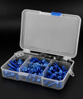 Aluminum Motorcycle Fairing Screw Kit With 177 Pieces M5 And M6 Bolts And M6 Washer Set in an open plastic organizer box