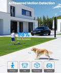 AI Powered motion detection showcasing human, pet, package, and vehicle recognition with Solar Powered Wireless Outdoor Security Cameras Two Pack.