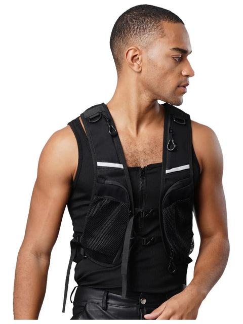Mens Marathon Running Vest Hydration Backpack With Breathable Nylon Polyester Blend Multi Pocket Racing Gear Black One Size Reflective