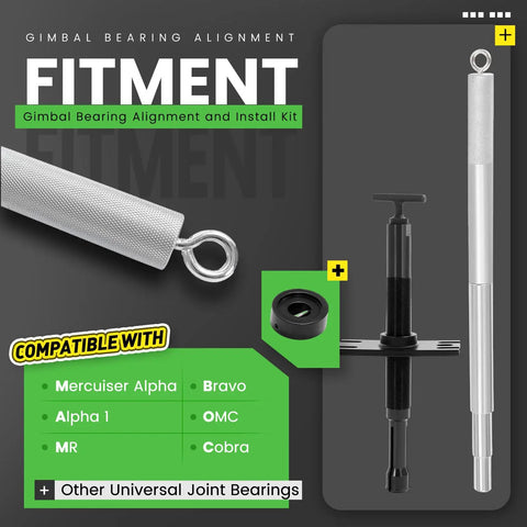 Universal Boat Gimbal Bearing Puller And Alignment Tool Kit for Mercruiser Alpha, Bravo, OMC with components displayed