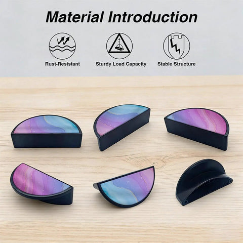 Pastel Rainbow Fluid Marble Cabinet Handles 2 Pack With 3 Inch Hole Center Semicircle Drawer Pulls displayed on a wooden surface