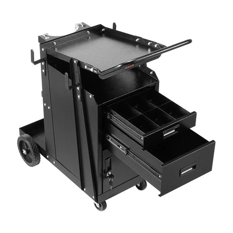 Heavy Duty Welding Cart With 2 Drawers Lockable Cabinet 350 Lbs Capacity 360 Degree Swivel Wheels Tank Storage Safety Chains