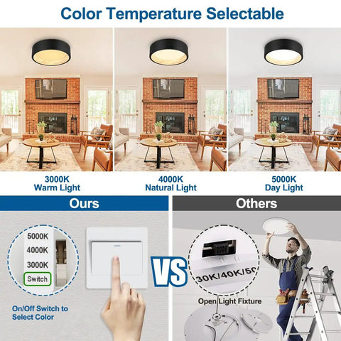 LED Flush Mount Ceiling Light Fixture 12 Inch 25W 1500 Lumens Dope Dimmable With Color Temperature Selectable, warm and cool settings comparison