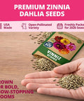 Zinnia Dahlia Seeds Pack 524 Premium Seeds For 2026 Non GMO Garden Blooms With Vibrant Double Flowers In Red Pink Orange White