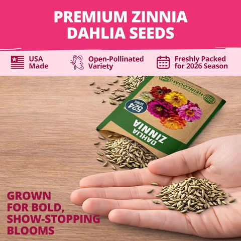 Zinnia Dahlia Seeds Pack 524 Premium Seeds For 2026 Non GMO Garden Blooms With Vibrant Double Flowers In Red Pink Orange White