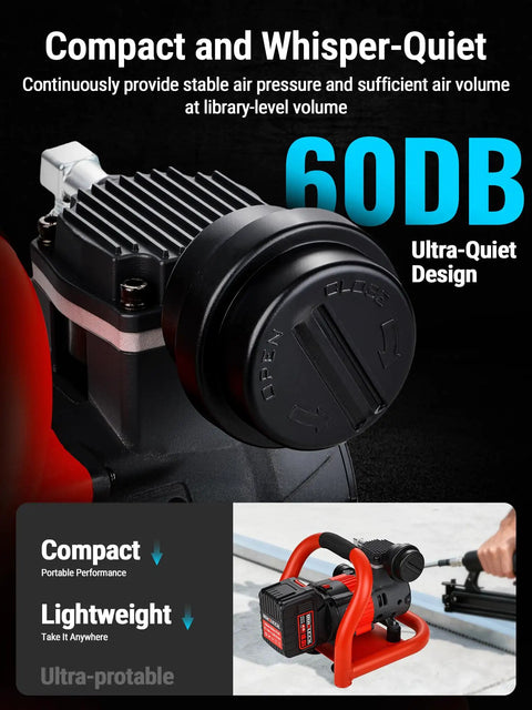 Ultra Quiet Cordless Air Compressor Compatible With Makita 18V 21V Battery, Lightweight 60dB Portable Oil-Free Pump For Nail Gun, Tire Inflator And Woodworking Tools