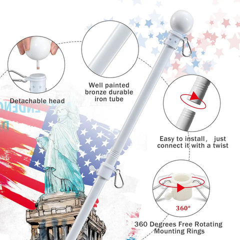 Flag Pole Kit For Home Exterior With 3x5 Embroidered US Flag, 5ft Tangle Free Metal Pole, Easy Install Features, Aluminum Bracket